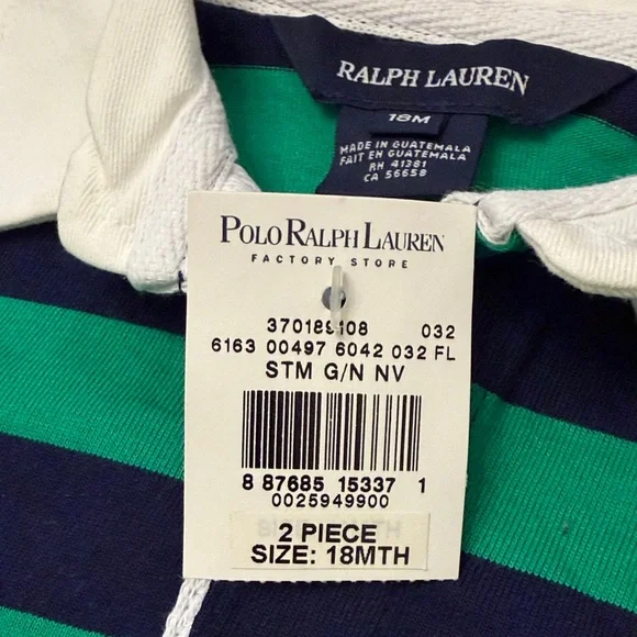 NWT Ralph Lauren Kids Polo Dress in Green and Navy Stripes - Picture 2 of 2